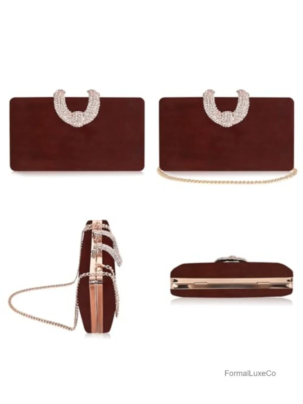 Crystal-Encrusted Evening Clutch with Detachable Chain for Formal Parties